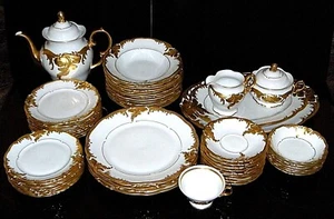 Vintage WALBRZYCH Poland "WLB3" Ornate Heavy Gold Scrolls w/ Black Dinnerware - Picture 1 of 106