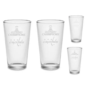 Set of 4 - Washington Capitals 2018 Champions Pint Beer Glasses Etched Tumblers - Picture 1 of 5