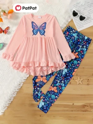 Lindo conjunto de 2 piezas de top y leggings de manga larga con estampado de mariposas talla 4-5 Foto 1 de 4