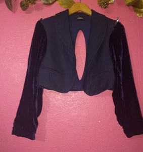 Lindsey Thornburg Blau Wolle Samt Ärmel Crop Bolero Blazer Jacke  - Bild 1 von 7
