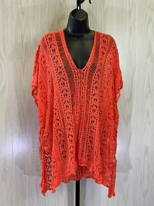 Women's Crochet Lace Up Swim Cover Up Top, One Size, Orange NEW - Picture 1 of 8