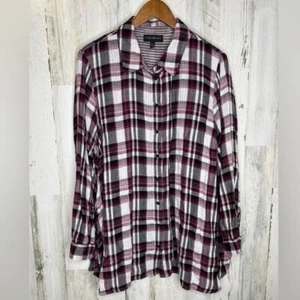 Lane Bryant Women's Plaid Button Front Top Purple White Size 22/24 - Picture 1 of 13