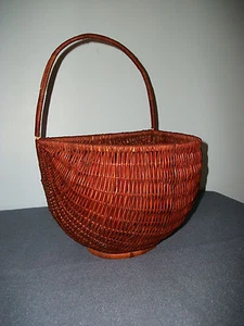 HANDGEWEBTES SCHILFROHR ÜBER BAMBUS RUND HÄNGEND WAND TASCHE KORB DEMILUNE FORM Groß - Bild 1 von 9