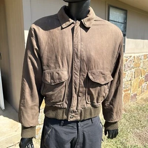 Vintage Adventure Bound Wilson Leather Jacket Mens Large Brown Bomber Aviator - Picture 1 of 10