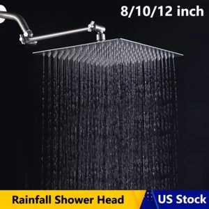 8-12 Inch Square Rainfall Shower Head Chrome Stainless Steel Faucet - Picture 1 of 12