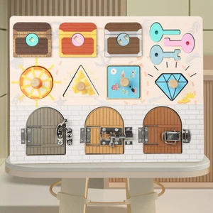 Wooden Busy Board Toys Montessori Matching Lock Latch Board Early Educational⚢ - Picture 1 of 12