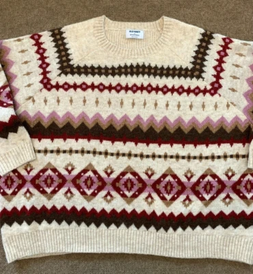 Suéter feminino Old Navy 3X Fair Isle Nordic Shaker-Stitch pulôver de mistura de lã - Imagem 1 de 4