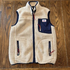 Penfield Beige Blue Aztec Sherpa Fleece Full Zip Vest Jacket Women’s Small - Picture 1 of 5
