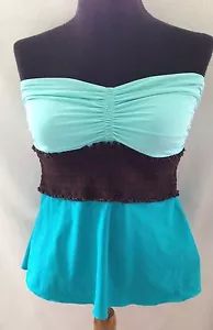 Camiseta Tankini Spanx Sin Tirantes - Turquesa, Azul y Marrón - Talla 6 - Imagen 1 de 3