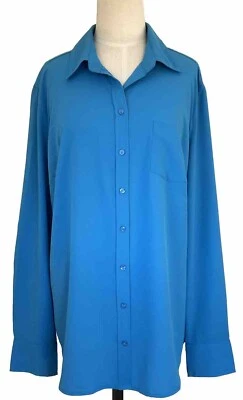 Camisa Merona para mujer talla 1 (1X) abotonada manga larga azul Foto 1 de 4