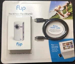 NEW - Flip UltraHD Video Camcorder 8GB 2 Hours - White (U2120WHDM) w/ HDMI Cable - Picture 1 of 13