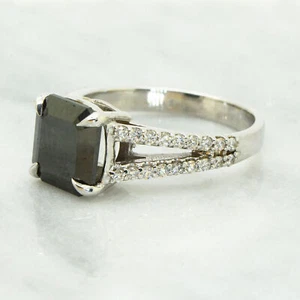 Black Diamond Engagement Ring Split Shank Radiant Shape 14K White Gold 3.76 TCW - Picture 1 of 9