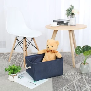 Canvas Storage Bin Basket Closet Clothes Box Container Organizer Dark Blue S - Picture 1 of 8