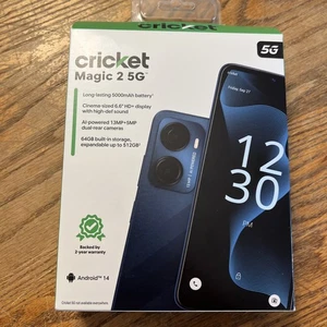 CRICKET WIRELESS MAGIC 2 5G 64GB 4GB RAM, 8MP FF Camera, Blue Dusk Prepaid - NEW - Picture 1 of 3