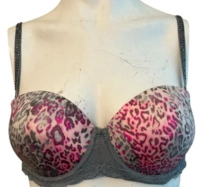 Victoria’s Secret PINK 36C Gray Pink Leopard Print Demi Push Up Bra Underwired - Picture 1 of 5