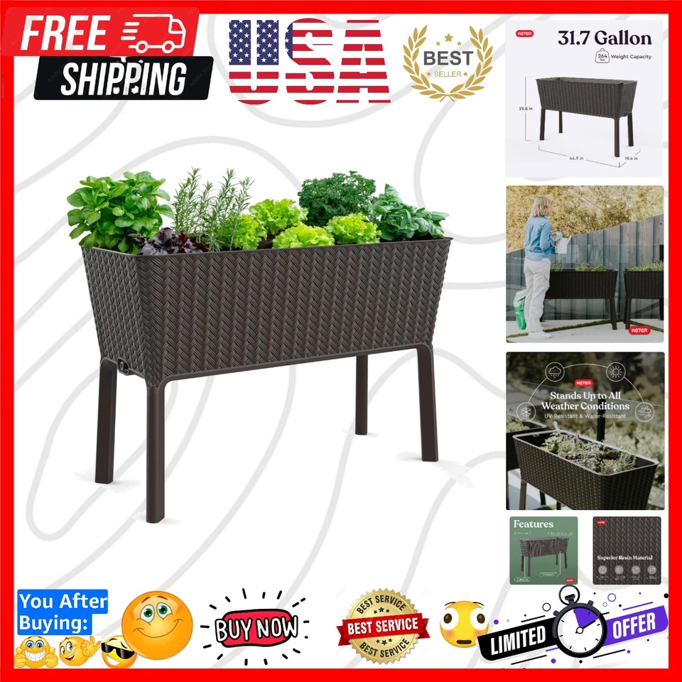 Stylish Splendor 31.7 Gallon Raised Planter Box with Drainage for -Round Use Foto 1 de 4