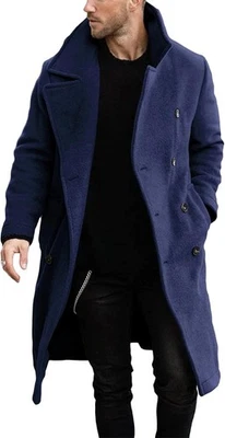 Gabardina de doble botonadura para hombre solapa con muescas negocios informal larga invierno overc Foto 1 de 4