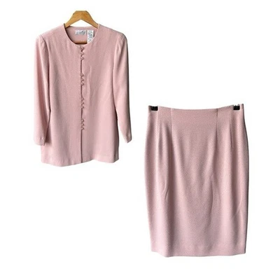 Liz Claiborne Suit Set Blazer Skirt Blush Pink Business Academia Preppy 6 Petite - Image 1 of 4