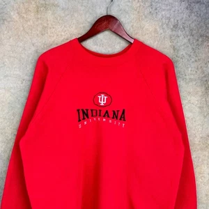 VTG 80s Indiana Hoosiers Raglan Sweatshirt Sz XL Red Pullover Crew Embroidered - Picture 1 of 8