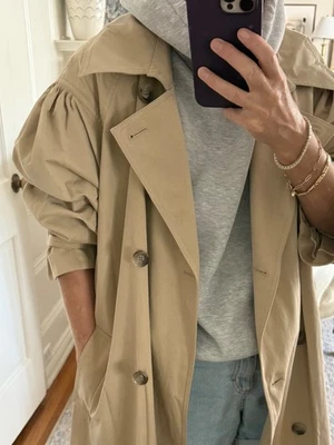 H&M Puff Sleeve Relaxed Double Breasted Trench Coat in Size Small - Image 1 of 4