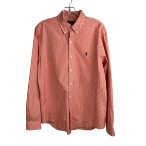 Ralph Lauren Button Down Shirt Mens Sz Med Orange Long Sleeve Gingham Classic - Picture 1 of 6