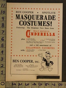 1950 TOY AD MASQUERADE HALLOWEEN COSTUME DISNEY DUCK CINDERELLA COOPER NY TL95 - Picture 1 of 1