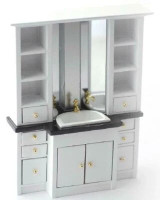 Dolls House Modern Vanity Sink Unit Black & White Bathroom Furniture - Image 1 of 4