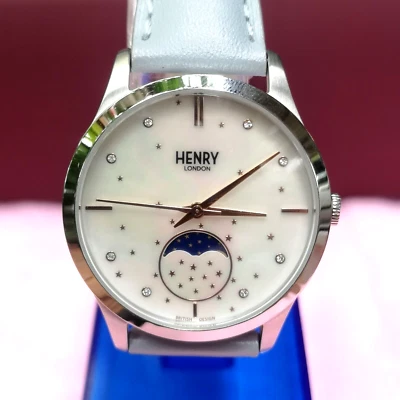 Belo relógio HENRY LONDON fase da lua e mostrador pérola. Vem com caixa. - Imagem 1 de 4