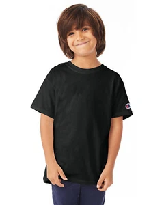 Champion T435 Youth 100% Cotton Short Sleeve Tee C Logo Stylish Plain T-Shirt - Picture 1 of 5