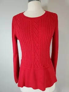Talbots Damenpullover Größe M rot Zopfmuster Kaschmirmischung Schößchen - Bild 1 von 10