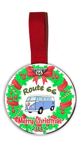 Route 66 Double Sided Christmas Ornament Unique VW Bug Graphics both sides same - Picture 1 of 2