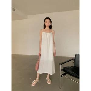 Women's Fashion Simple and Elegant Casual Comfortable Linen A-line Halter Dress - Picture 1 of 14
