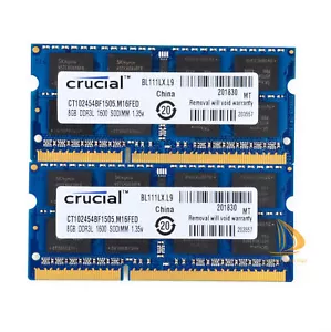 Crucial 16GB 2x 8GB 2Rx8 DDR3L 1600Mhz PC3L-12800S SODIMM RAM Memoria Portátil - Imagen 1 de 4