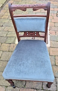 Antique Victorian Dining/bedroom Chair - Blue cushion & seat back - Picture 1 of 5