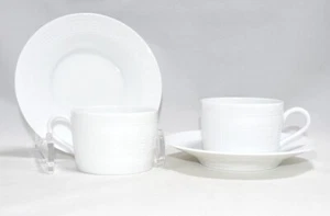 Hermes Aegean Soleil Tea Cup and Saucer 2 set white coffee dinnerware - Picture 1 of 14