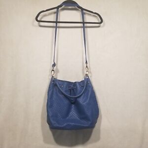 Talbots Leather Bucket Bag Adjustable Removable Crossbody Strap Drawstring  Blue