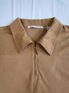 Linea Dome Mens Polo Shirt 2XL Long Sleeve 1/4 Zip Soft Faux Suede Washable Tan - Picture 1 of 14