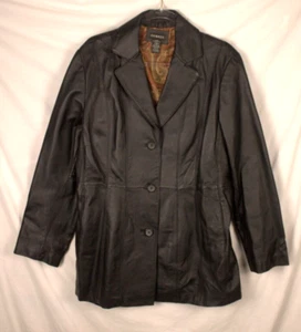 George Ladies real LEATHER button down jacket black 3 button X-large - Picture 1 of 9