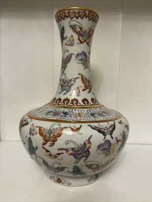 Jarrón chino Qi Ling porcelana esmalte policromado 100 mariposas decoración 20 Foto 1 de 4