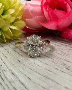 2.25 Ctw Oval Cut Moissanite Engagement Ring 14k Yellow Gold Plated 925 Silver - Picture 1 of 4