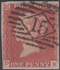 1841 SG8 1d RED BROWN PLATE 81 LONDON INLAND '15' CANCEL 4 MARGINS (DB) - Picture 1 of 2
