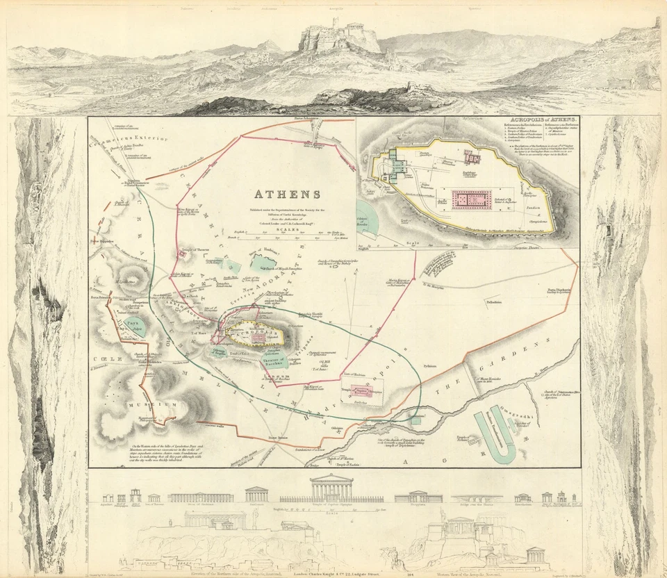 ATHENS. Αθήνα. Antique town city map plan; inset Acropolis. SDUK 1847 old - Image 1 of 1