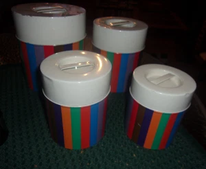 VINTAGE SAN REMO NESTING KANISTER SET - STREIFEN - 4-TEILIG IMPERIAL MIT DECKEL - Bild 1 von 3