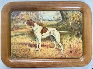 Pointer Hunting Dog by Ole Larsen (1898 - 1984) Metal Litho Tray 17.5” x 12.75” - Picture 1 of 6