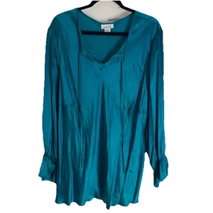 Avenue 100% Silk Teal Tunic 26/28 Professional Office Vacations Travel Holiday - Picture 1 of 10