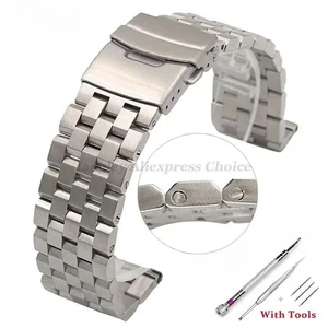 Full Solid Stainless Steel Flat Interface Watch Band Straps Wristband Bracelet - Picture 1 of 25