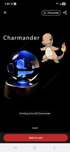 3D Pokemon Sammlung Kristallkugel Charmander mit LED Base - Bild 1 von 1