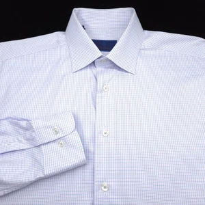 David Donahue DRESS Shirt -16 32/33 WHITE Blue Purple DIAMOND Check -NORDSTROM - Picture 1 of 11