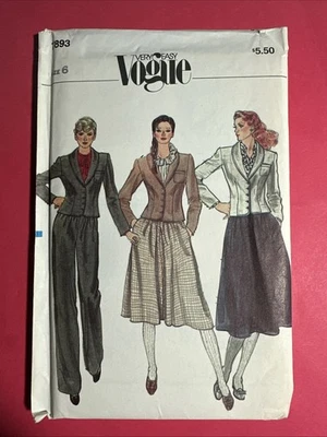 UNCUT Misses Jacket Skirt & Pants Vogue 7893 Sewing Pattern Size 6 Vintage - Image 1 of 2