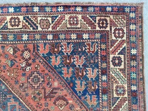 Coral Antique rug 7x10, Heriz Area rug 7x10 vintage Navy, Oversize rug oriental - Picture 1 of 14